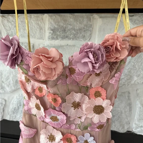 Floral Mesh Gown with 3D Flowers - Picture 2 of 9